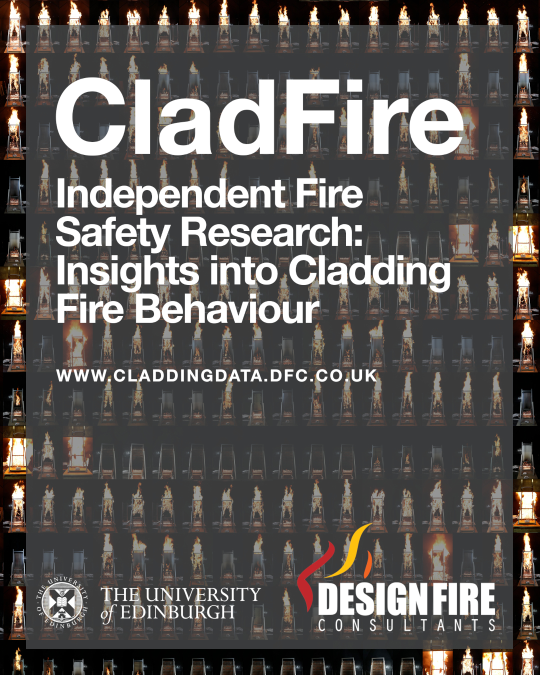 CladFire research poster – cladding fire behaviour testing, DFC and University of Edinburgh collaboration